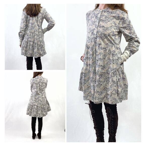 J. Crew Zebra Safari Animal Print Tiered Pocket Dress Sz S - Picture 2 of 8